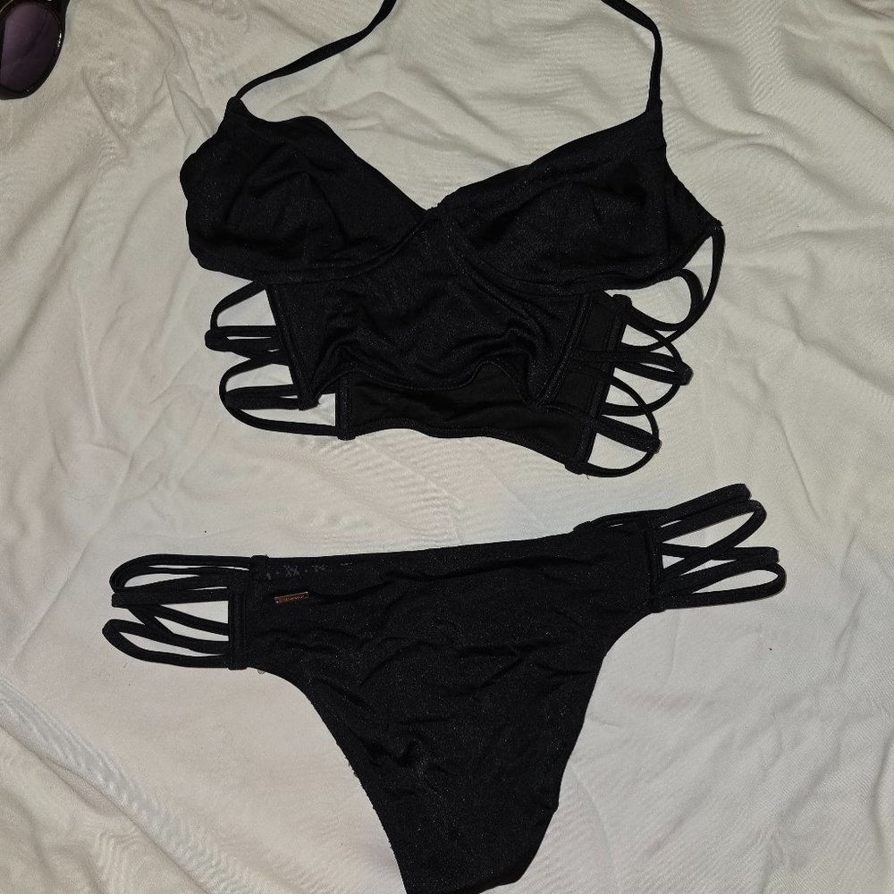 Victoria's Secret' Sexy Black Strappy String Bikini Top L Bottoms M - Picture 6 of 8